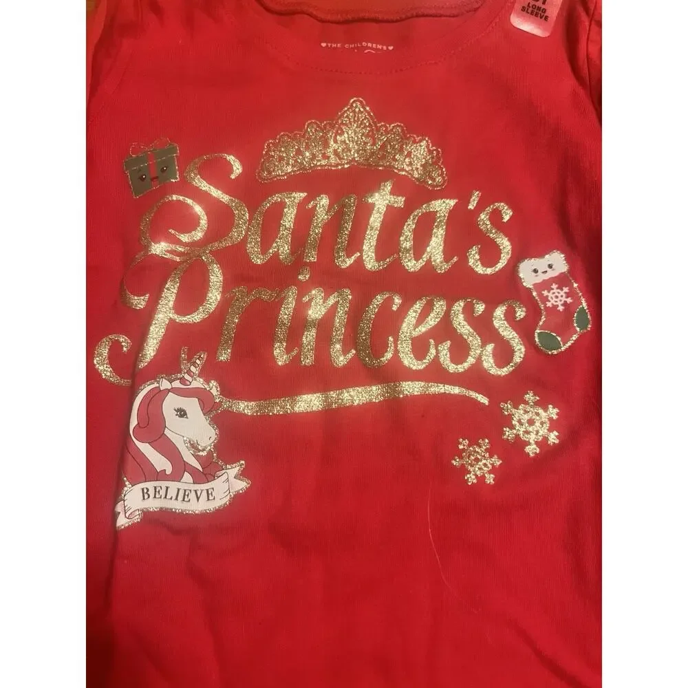 The Children’s Place Christmas Shirt Girls 3T Santa’s Princess NWT